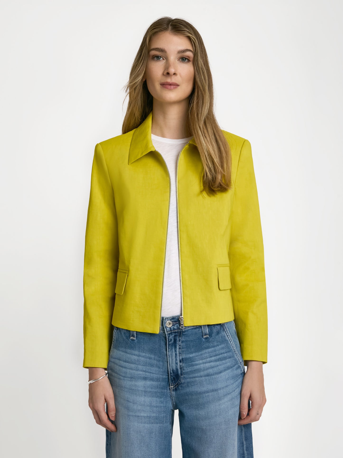 Stretch linen boxy jacket