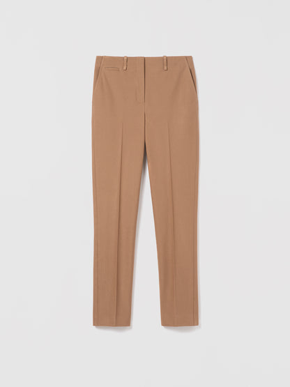 Judith and Charles Neil pant in camel slim ankle style, mid-rise, viscose–cotton blend, fully lined, style 492-3924.