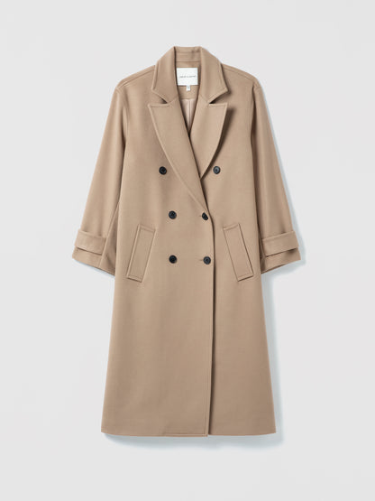 Beige overcoat on a light gray background