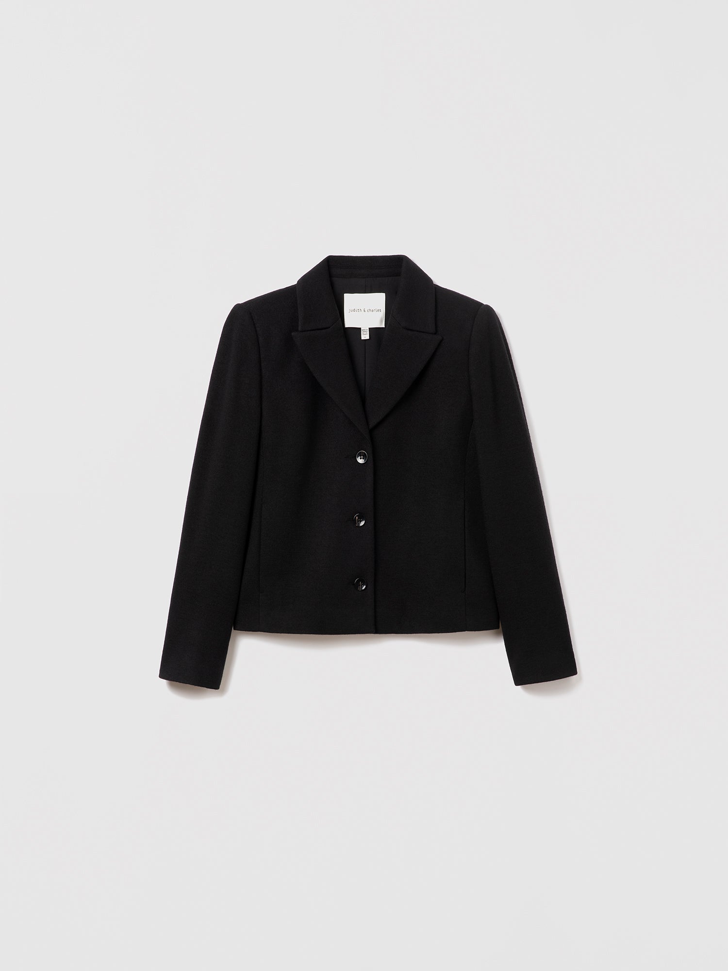 Black Pax tailored jacket by Black and Judith & Charles, made in Canada from 100% wool with full polyester lining, style number 674-1988