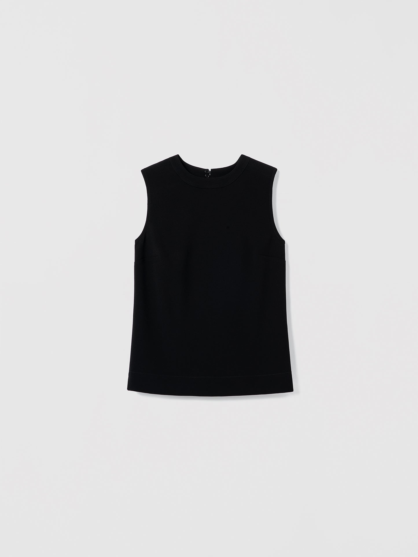 Black sleeveless top on a light gray background