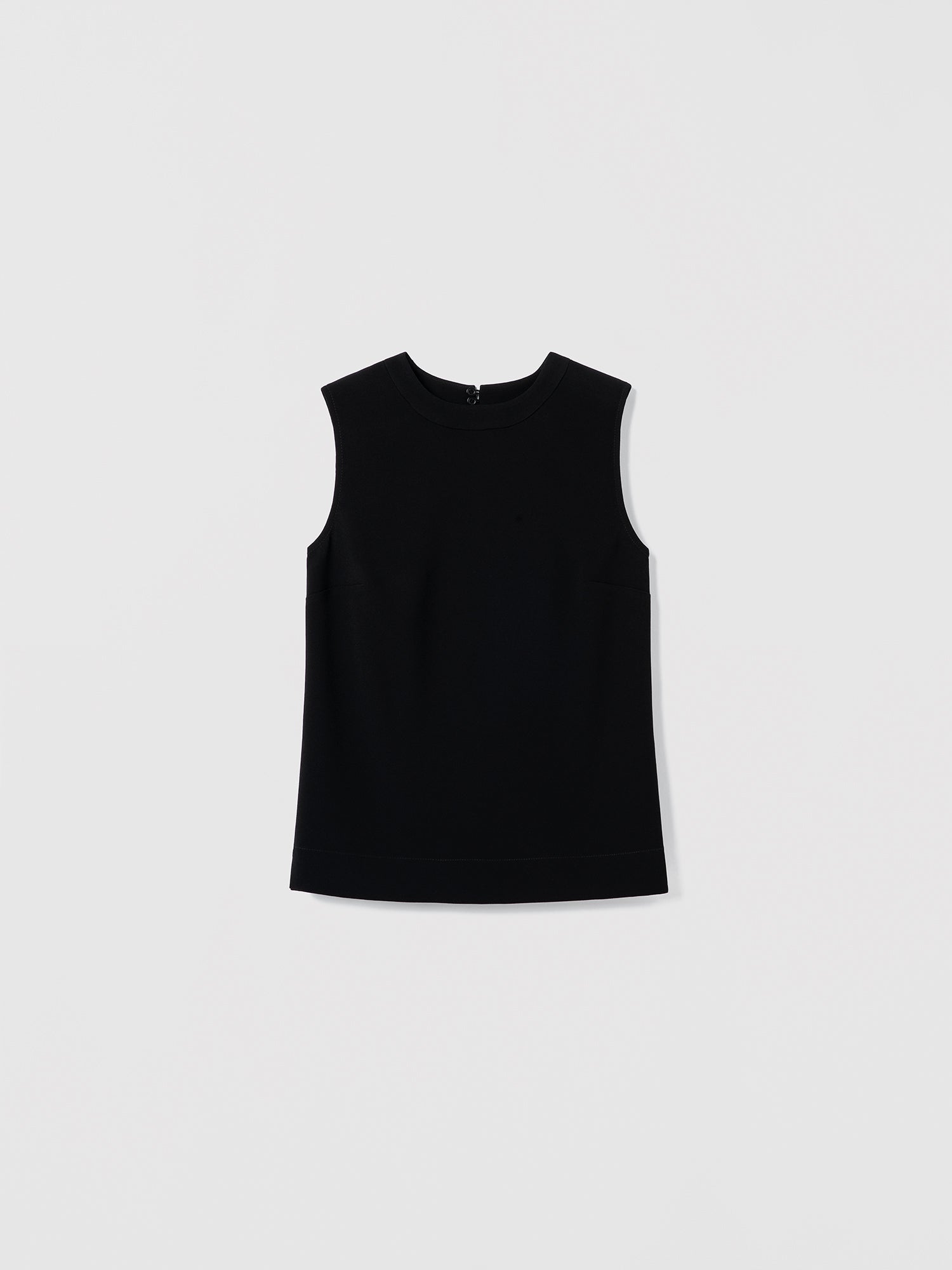 Black sleeveless top on a light gray background