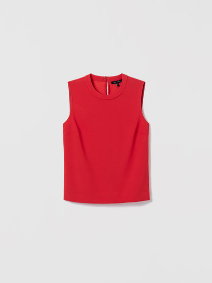 Red sleeveless top on a light gray background