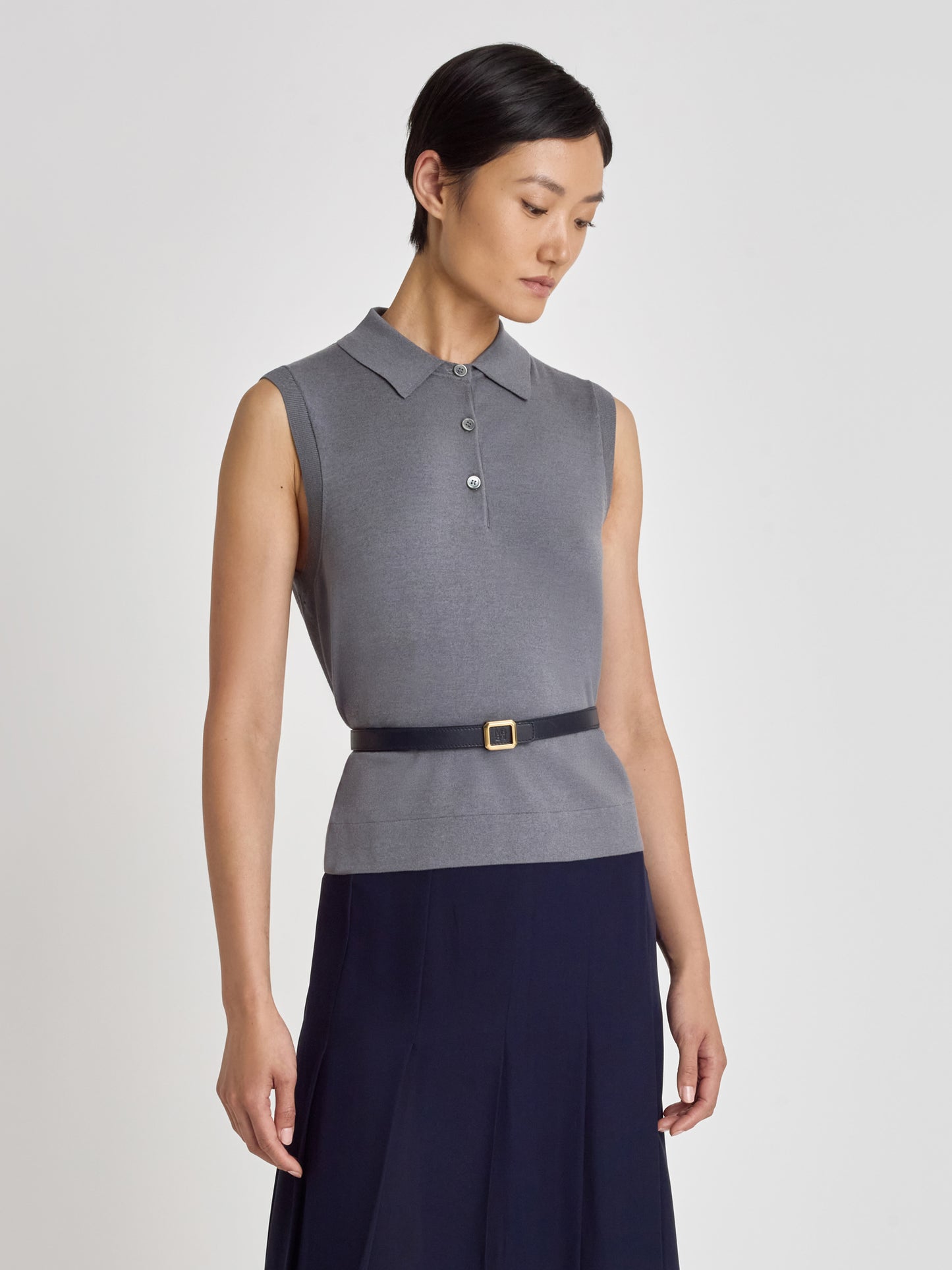 Silk Cotton Sleeveless Polo