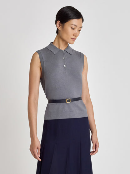 Silk Cotton Sleeveless Polo