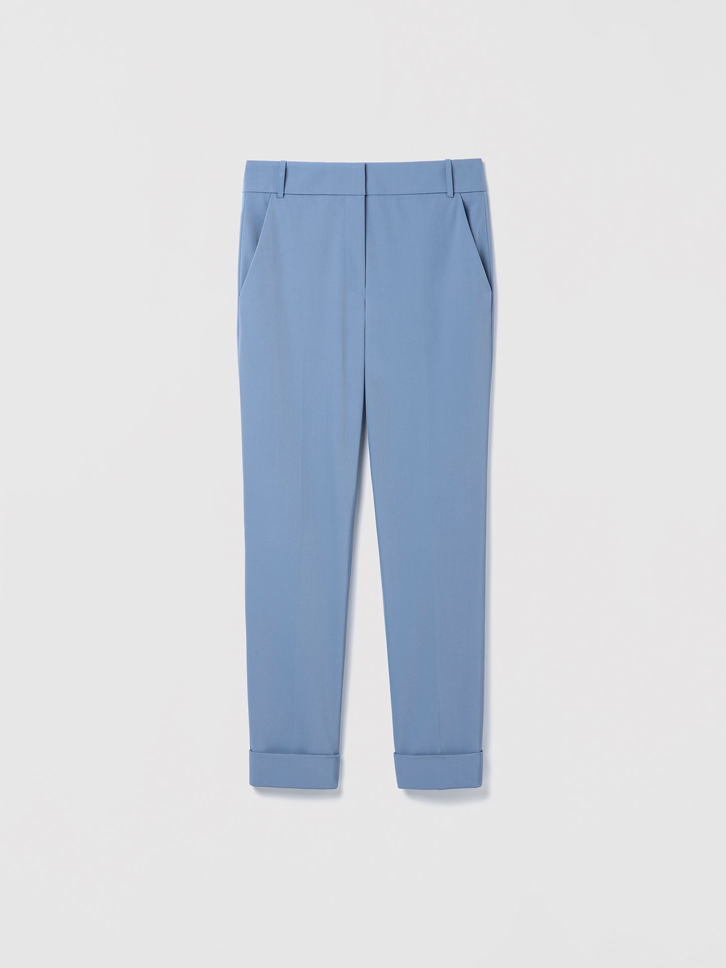 Smokey blue pants on a white background