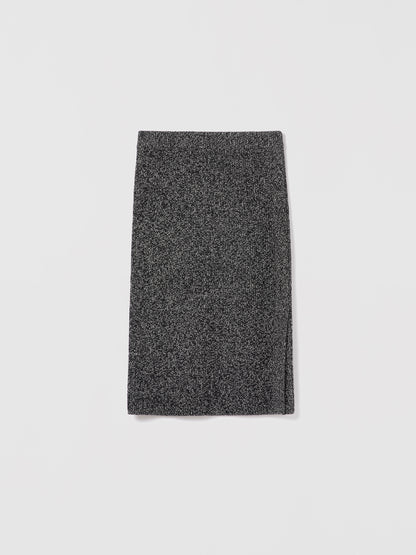 Straight pull-on skirt in mouline wool, 100% extrafine Italian wool, elastic waist, Selly Skirt by Judith and Charles, color Black/Off White, style code 249-4164