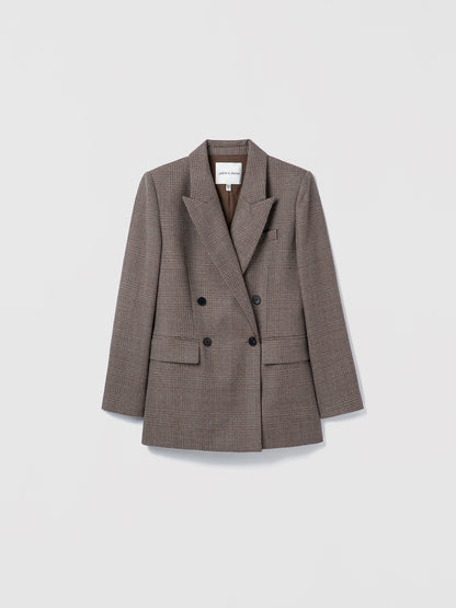 Veste En Laine À Carreaux À Double Boutonnage