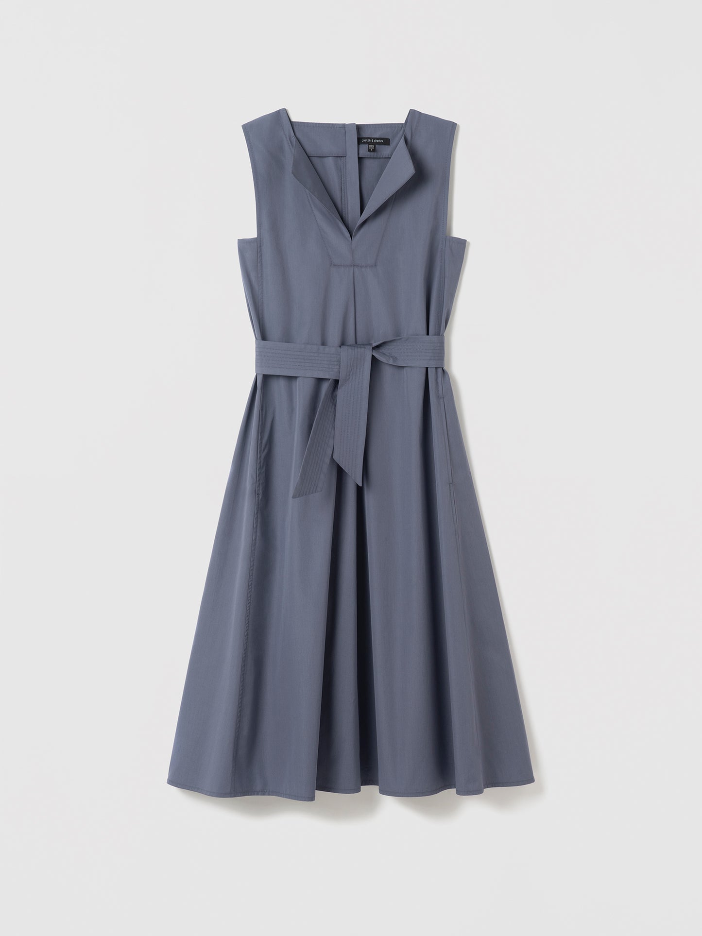 Poplin Sleeveless Trapeze Dress With Belt